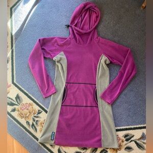 Melanzana Purple and Gray Microgrid Fleece Hoodie Dress Tunic Women’s Small
